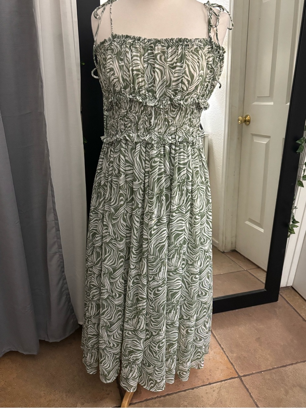 En Saison Green & White Smocked Maxi Dress